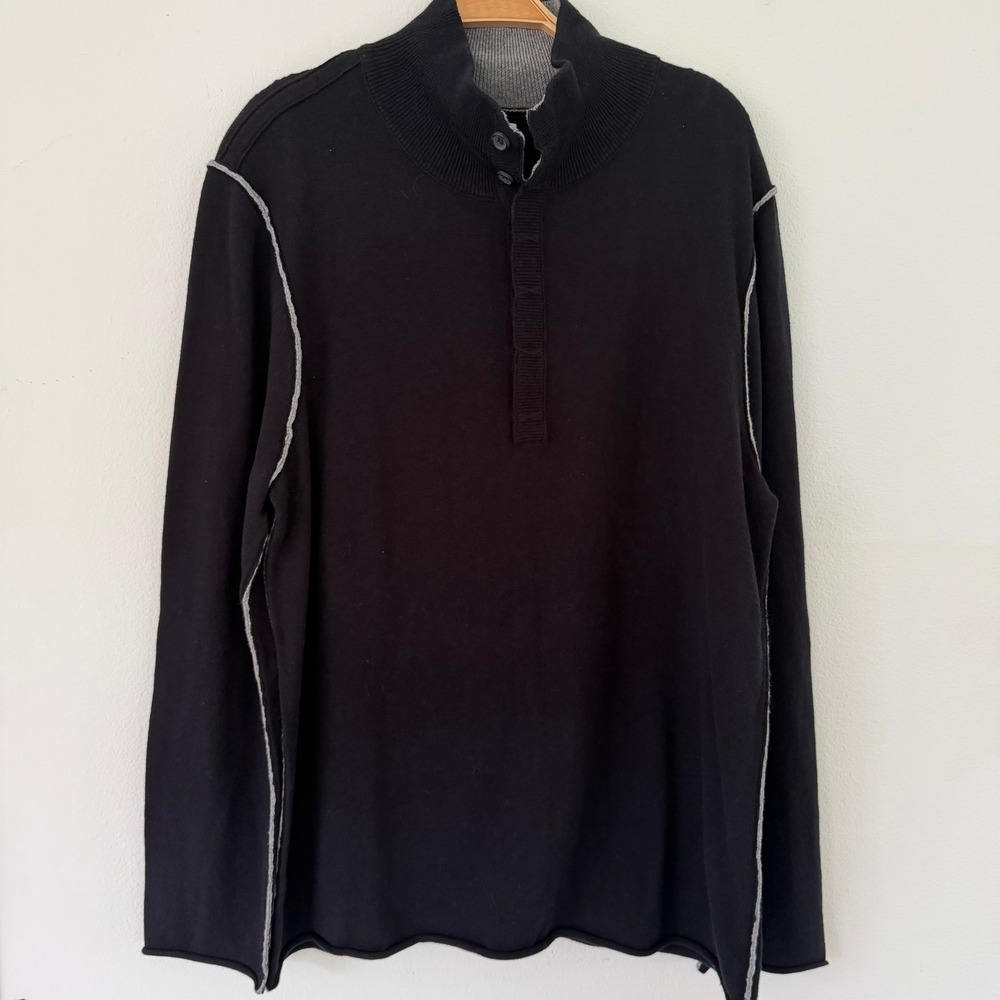 Carbon 2 Cobalt Women Cotton Cashmere Black Mock Neck Henley Sweater L